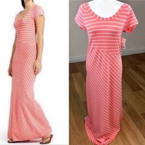 Athleta Makai Coral Striped Jersey Maxi Dress